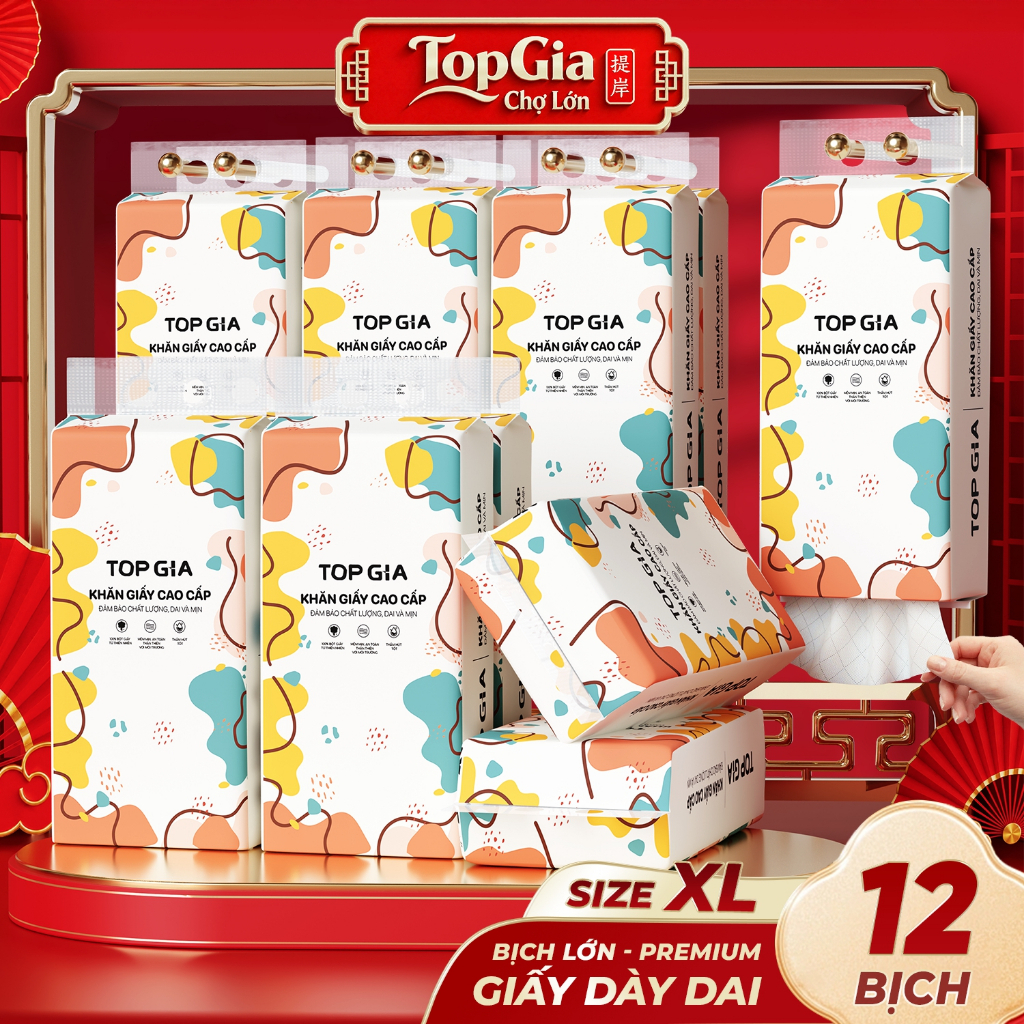 [Combo 12 Bịch - TẶNG MÓC] Khăn Giấy TopGia Treo Tường Rút Đáy Đa Sắc 1280 Tờ 4 Lớp Dày Mịn Tiện Lợi