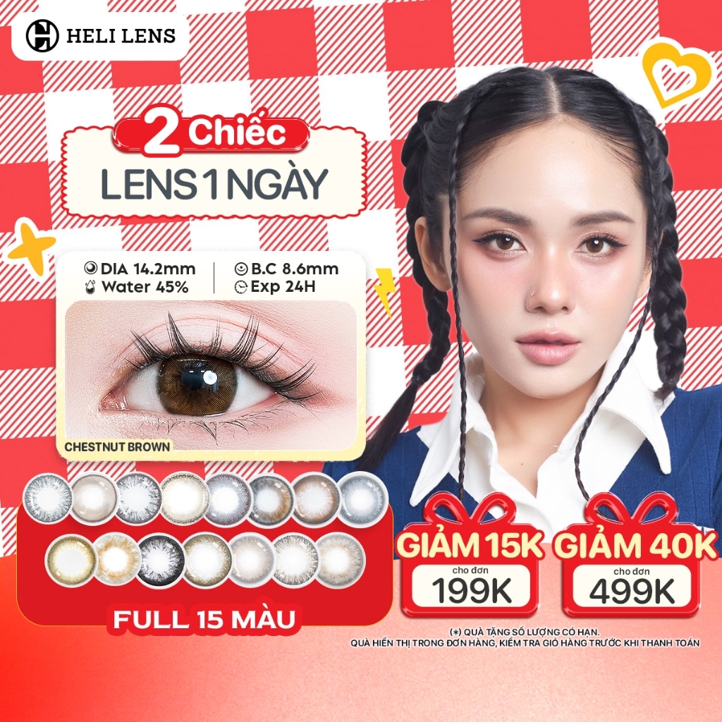 [1 Cặp] Kính Áp Tròng Heli Lens 1 Ngày 12 Màu Trendy Độ Cận 0 Độ Chất Liệu Mềm Dẻo
