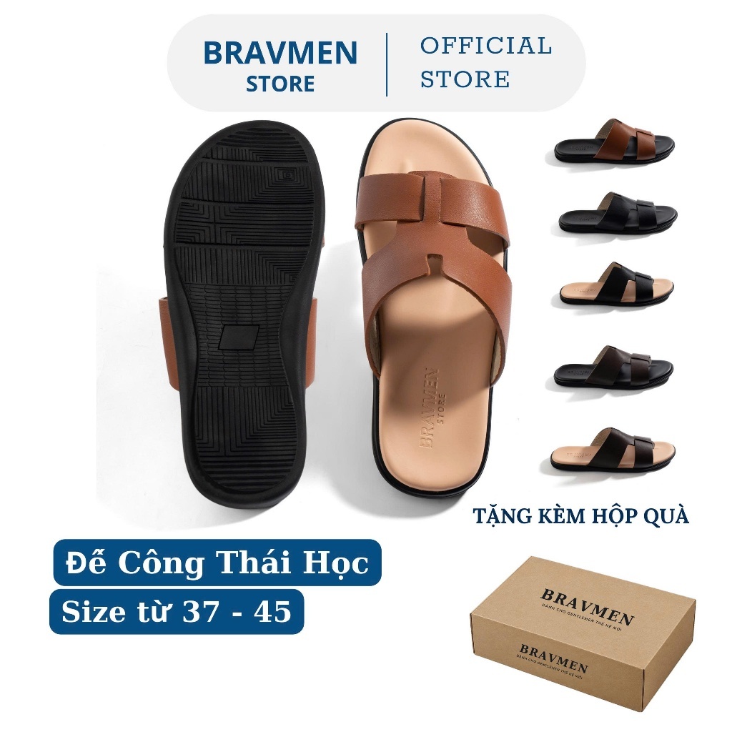Dép Da Nam Cao Cấp Chính Hãng Bravmen K09 Thời Trang Công Thái Học, thiết kế chữ Y