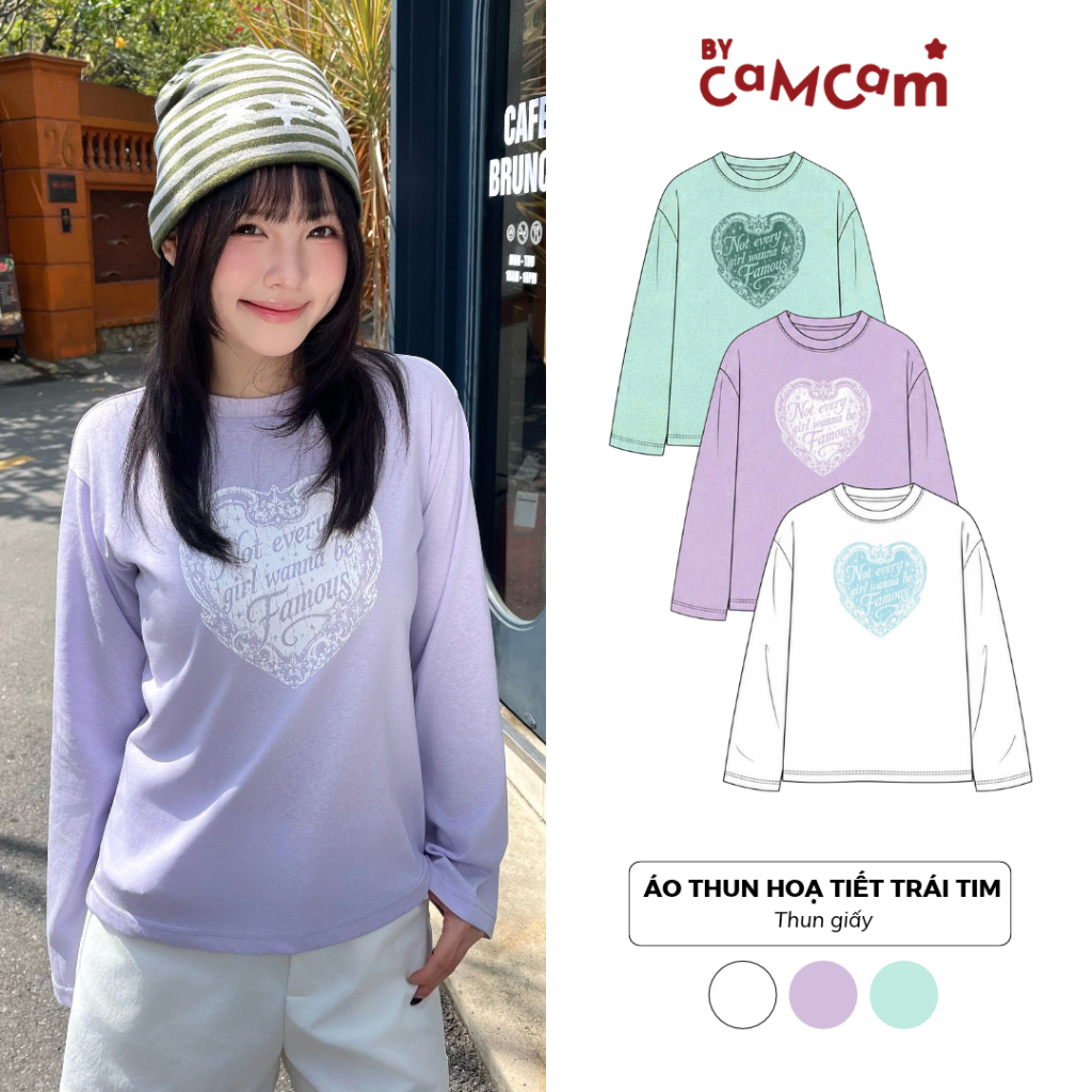 Áo Thun Dài Tay 𝑩𝒚𝒄𝒂𝒎𝒄𝒂𝒎 Họa Tiết Trái Tim Form Rộng Chất Thun Giấy Phong Cách Y2K ATD883