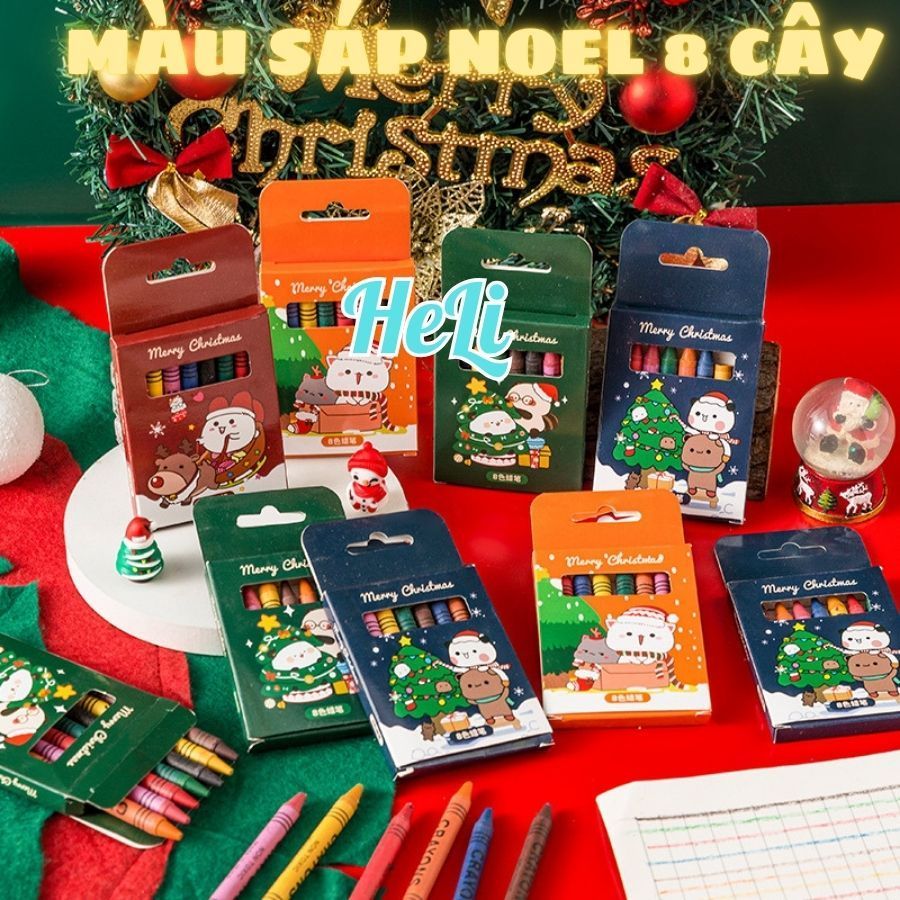 HC0022 HỘP 8-12 BÚT MÀU SÁP NOEL GIÁNG SINH, BÚT SÁP TÔ MÀU CHO HỌC SINH HÌNH CON VẬT