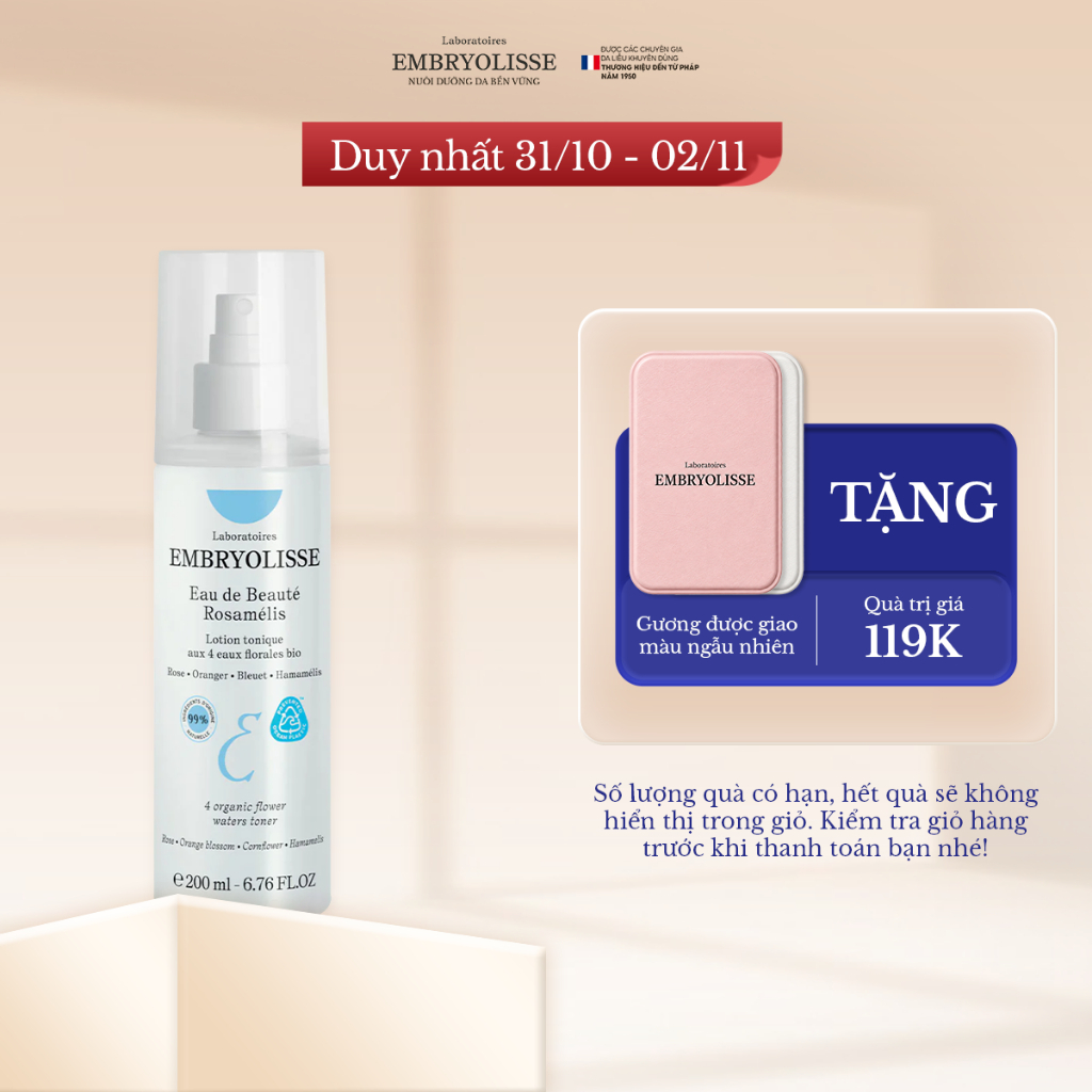 Xịt Dưỡng Cấp Ẩm Sâu Embryolisse Eau De Beaute Rosamelis 200ml