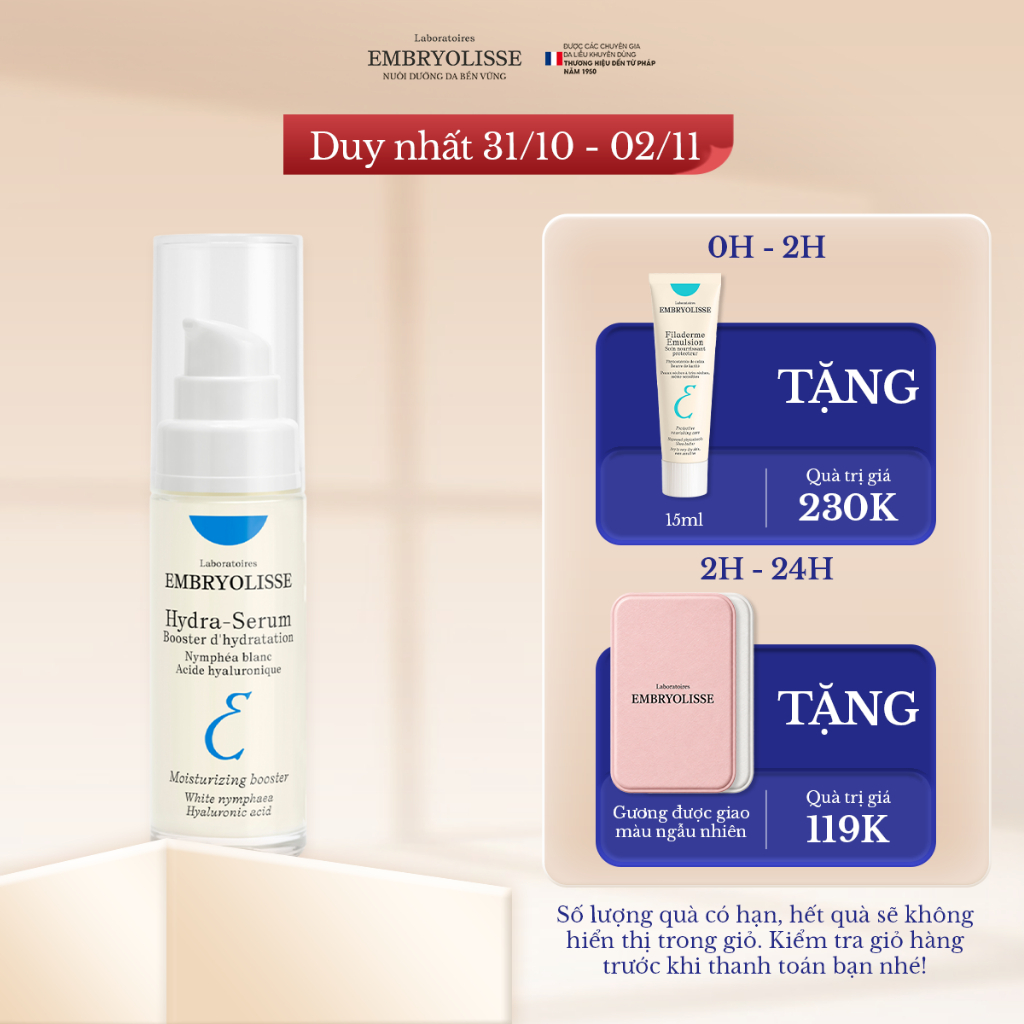 [DATE: 2/2029] Serum double HA cấp ẩm đa tầng Embryolisse Hydra Serum 30ml