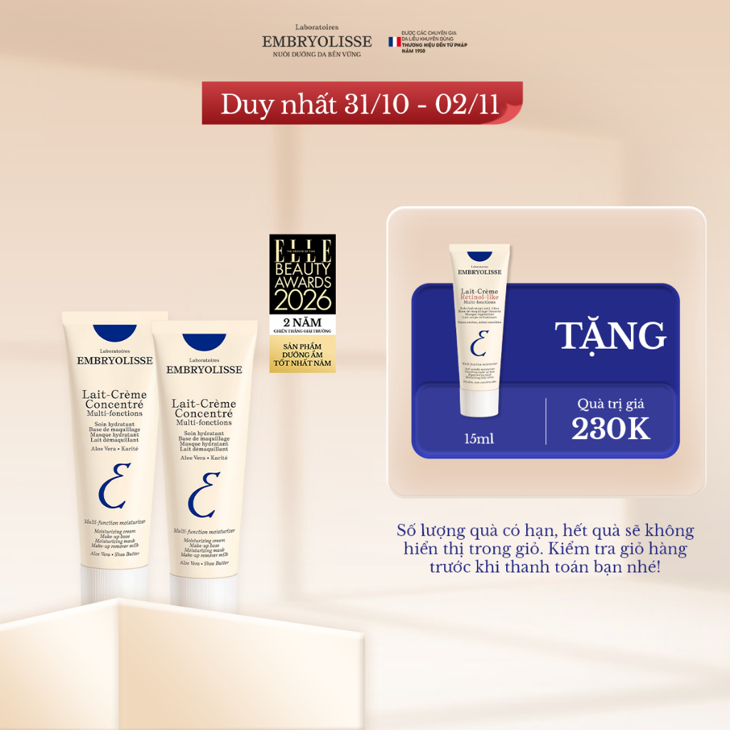 Combo 2 Kem Dưỡng Ẩm Phục Hồi Embryolisse Lait Creme Concentre 30ml