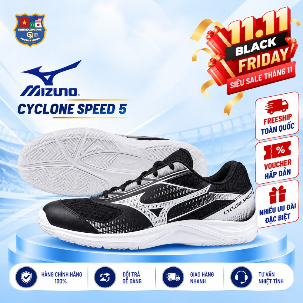 Giày Bóng Chuyền Mizuno Cyclone Speed 5 Chính Hãng -  Nhẹ, Linh Hoạt, Bám Sân Tốt