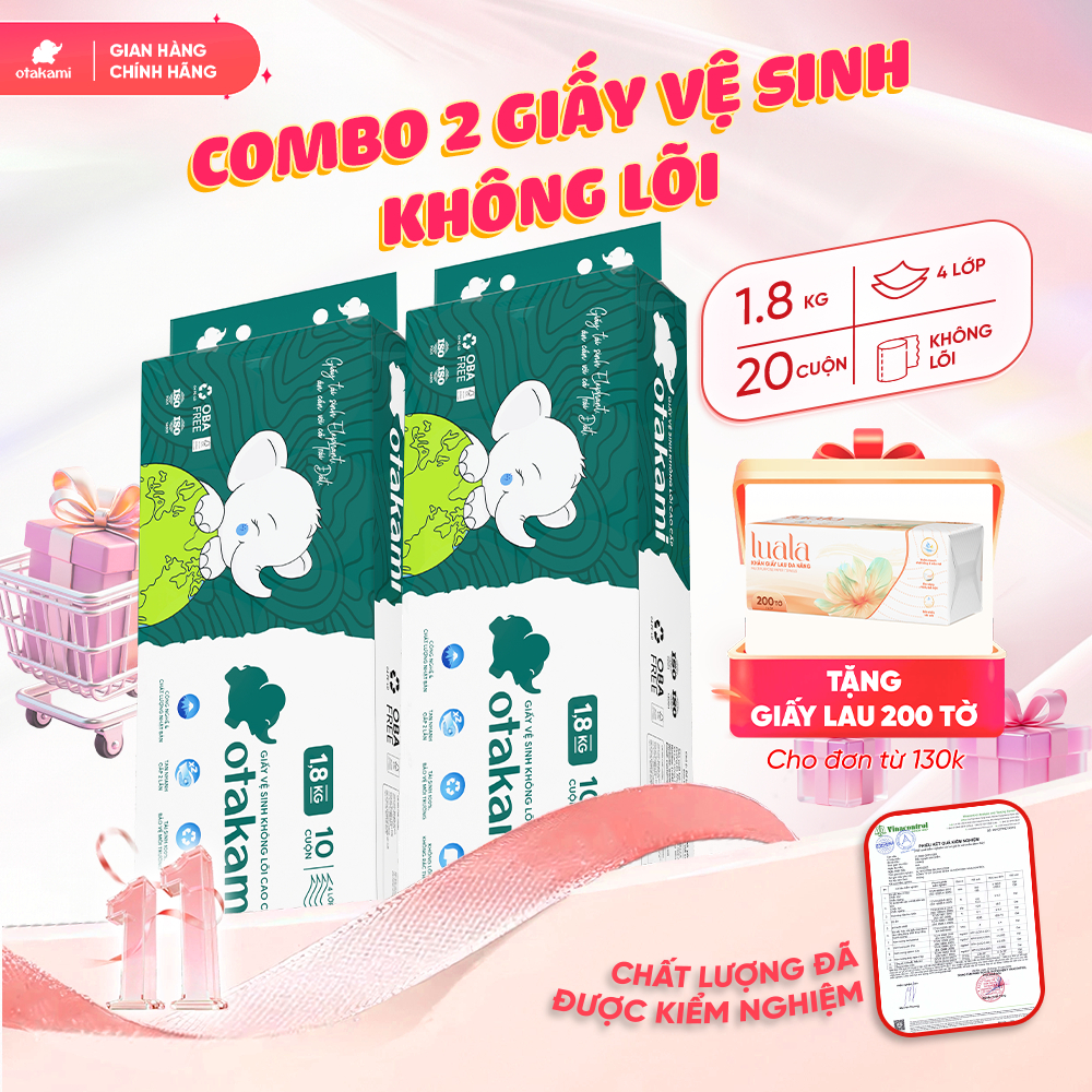 [Combo 2] Giấy Vệ Sinh Tái Chế Cao Cấp OTAKAMI 10 Cuộn 4 1.8kg Lớp Tan Nhanh Không Tắc Bồn Cầu
