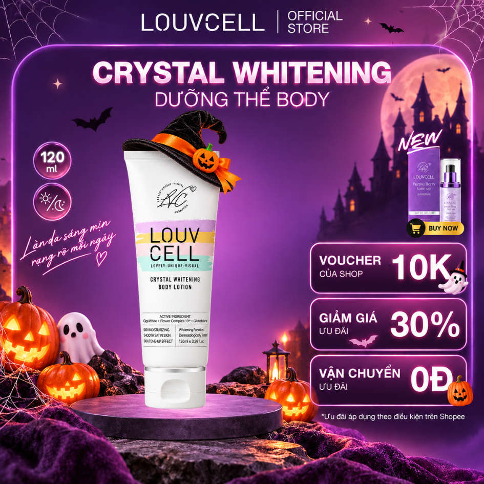 [KOL x LOUVCELL] Sữa Dưỡng Thể Nâng Tông Trắng Da Crystal Whitening Body Lotion 120ml