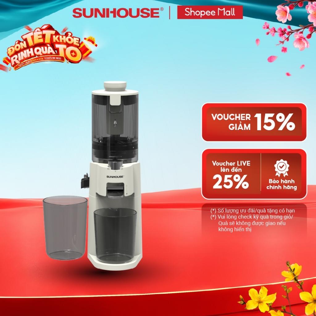 [Độc quyền] Máy ép chậm Sunhouse SHD5514 - Tự quay ngược tránh kẹt bã - Ép chậm không sinh nhiệt - Tích hợp làm kem