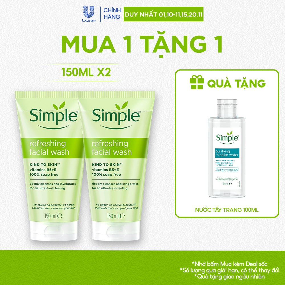 Combo 2 Sữa Rửa Mặt Simple lành tính và hiệu quả cho mọi loại da 150ml