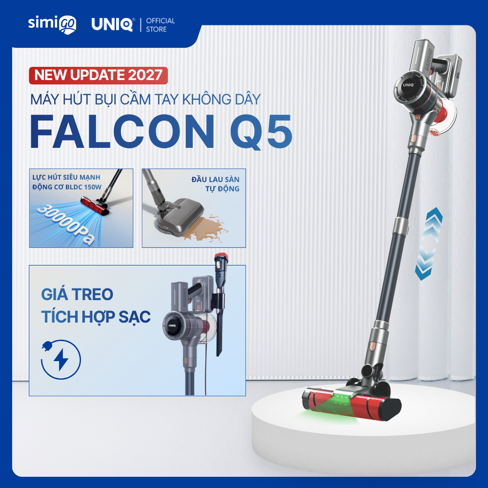 Máy hút bụi cầm tay không dây UNIQ Falcon Q5 cây hút bụi lau nhà giường nệm gia đình đa năng xe ô tô ga sofa mini