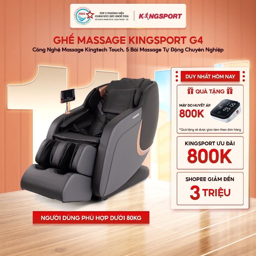 Ghế Massage Kingsport Standard G4 Điều Khiển Bằng Giọng Nói, 5 Bài Tập Massage Chuyên Biệt