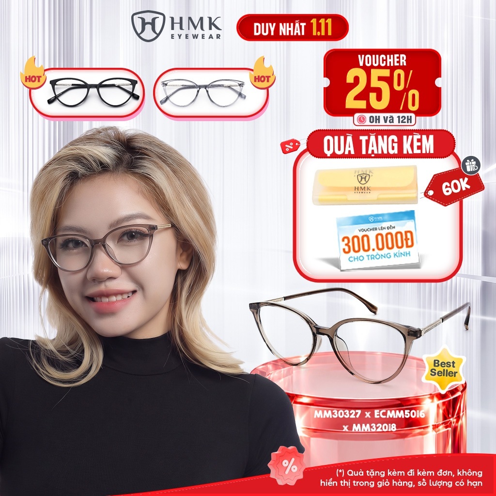 Kính Mắt Mèo Trendy HMK Eyewear Nhựa Thời Trang Hiện Đại Lắp Được Cận - MM30327 x ECMM5016 x MM32018
