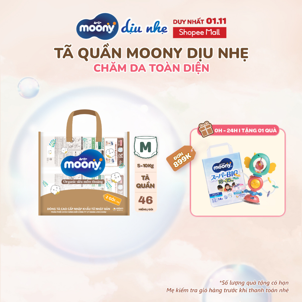 [TẶNG KÈM TÚI ĐA NĂNG THỜI TRANG] Combo 2 Tã quần Moony Dịu Nhẹ M46/L36/XL32