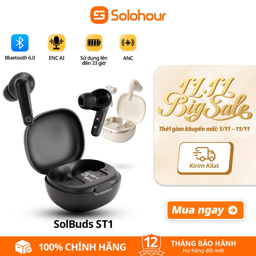 Solohour ST9 Tai Nghe TWS Bluetooth 6.0–Không Dây, 20H Pin, IPX4, Điều Khiển Cảm Ứng, Tai Nghe Nhét Tai
