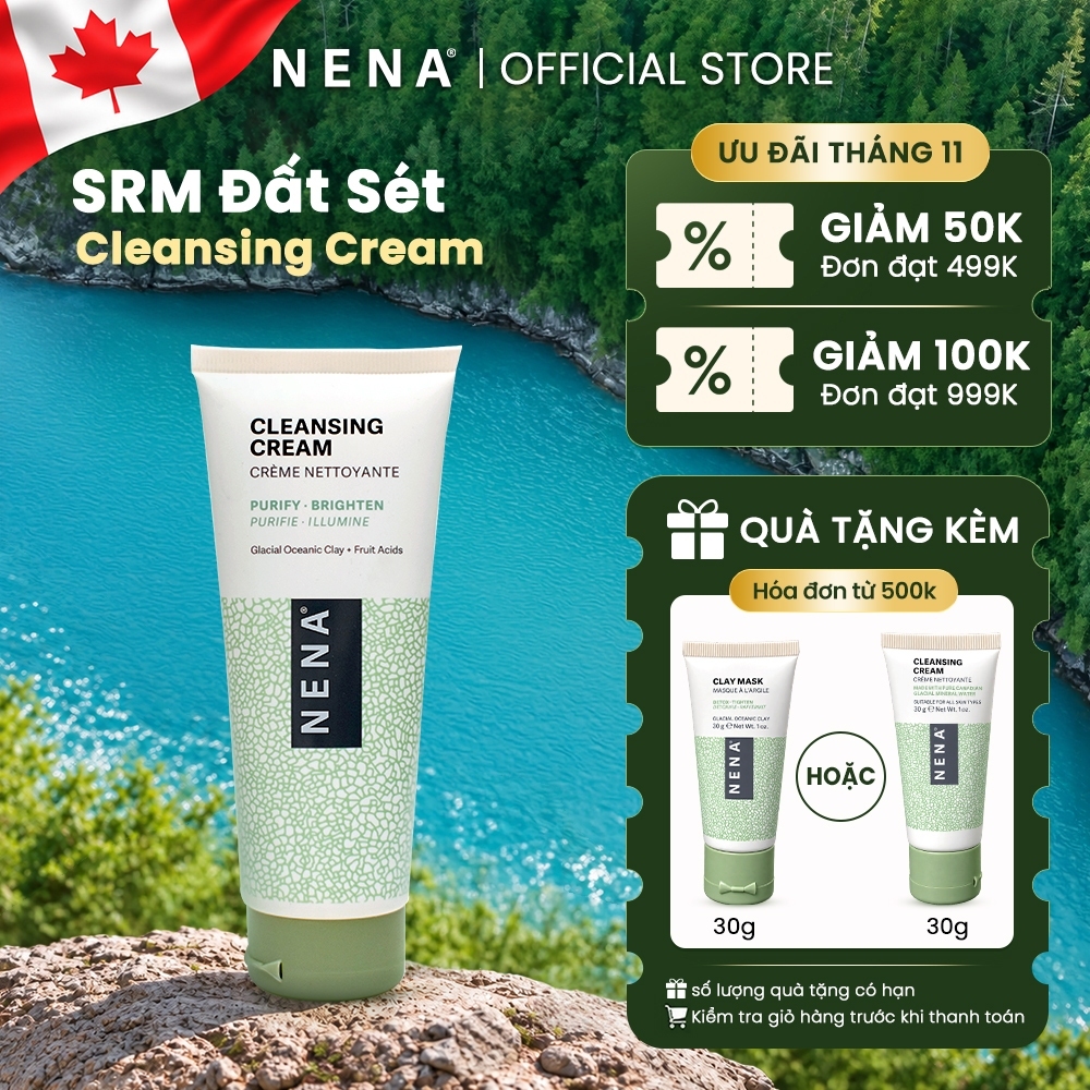 Sữa Rửa Mặt Đất Sét Detox NENA CLEANSING CREAM Sạch Sâu Dịu Nhẹ, Tẩy Tế Bào Chết, Dưỡng Ẩm và Làm Sáng Da Tự Nhiên 100g
