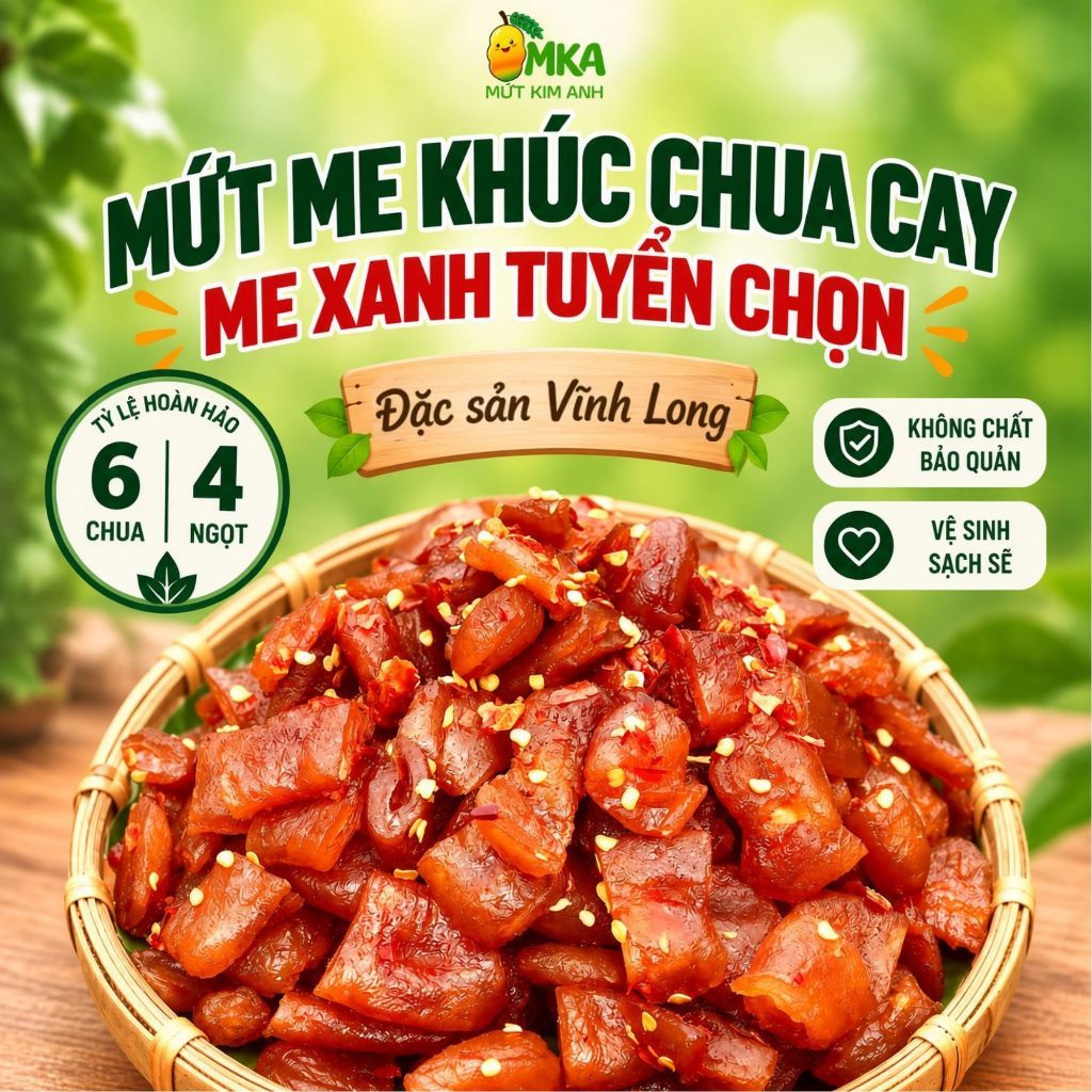 Mứt me khúc chua cay không hạt ít ngọt 6-4 me rim chua cay 250g 500g 1kg Mứt Kim Anh