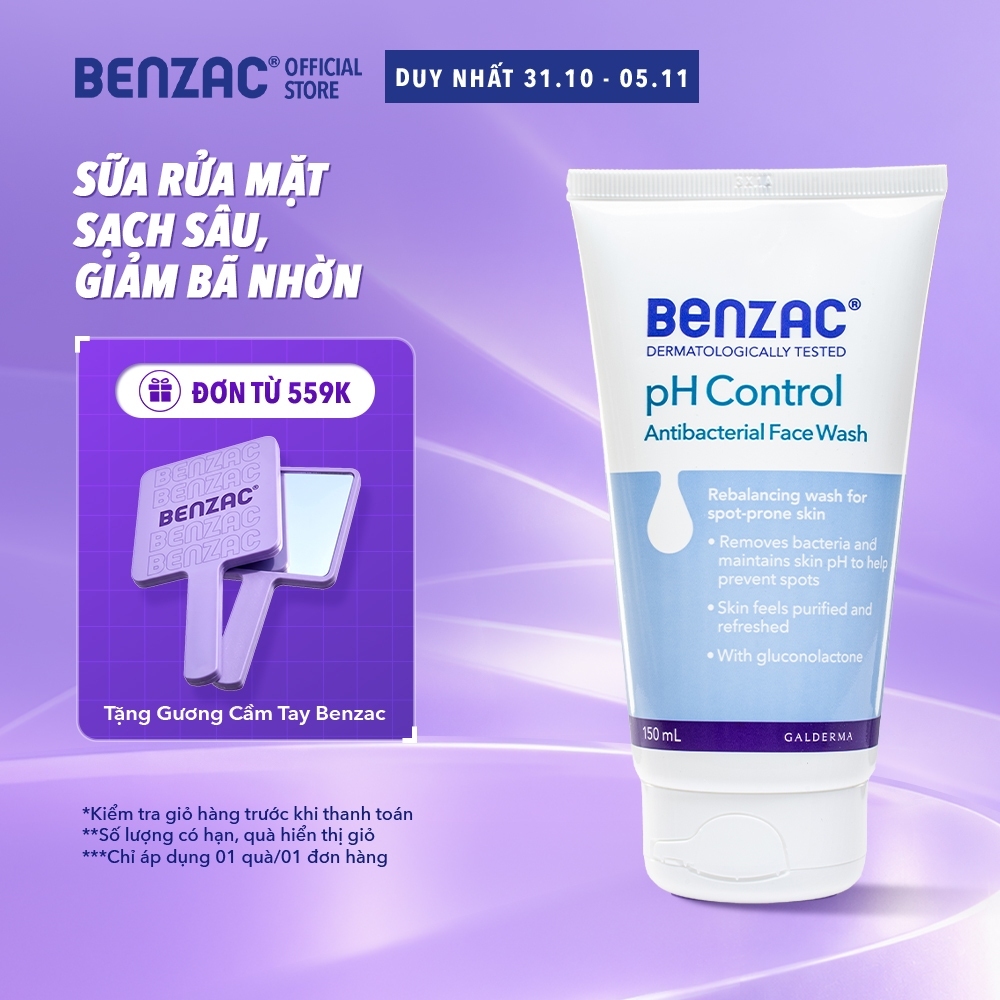 Sữa rửa mặt giúp diệt khuẩn & cân bằng pH cho da mụn BENZAC pH Control Antibacterial Wash 150ml
