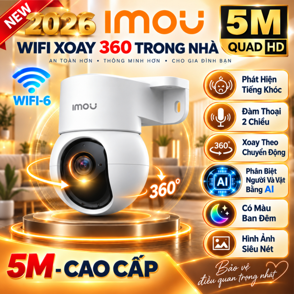 Camera WIFI XOAY 360 Trong Nhà IMOU  A32EP, A32PRO, A52P 3M 5M Xoay 360 độ, Đàm Thoại 2 chiều, có màu ban đêm, BH 24TH