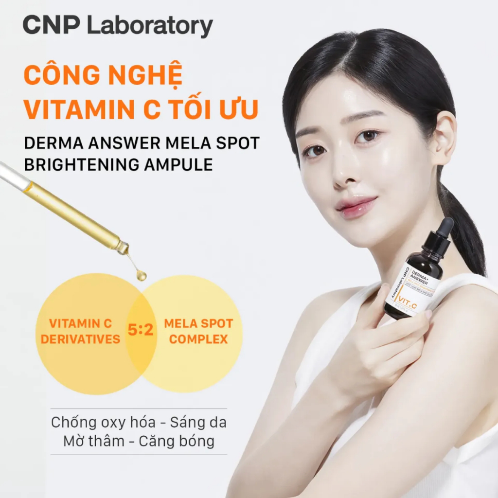 Tinh chất chứa Vitamin C làm sáng da cải thiện vết nám Derma Answer Mela Spot Brightening Ampule
