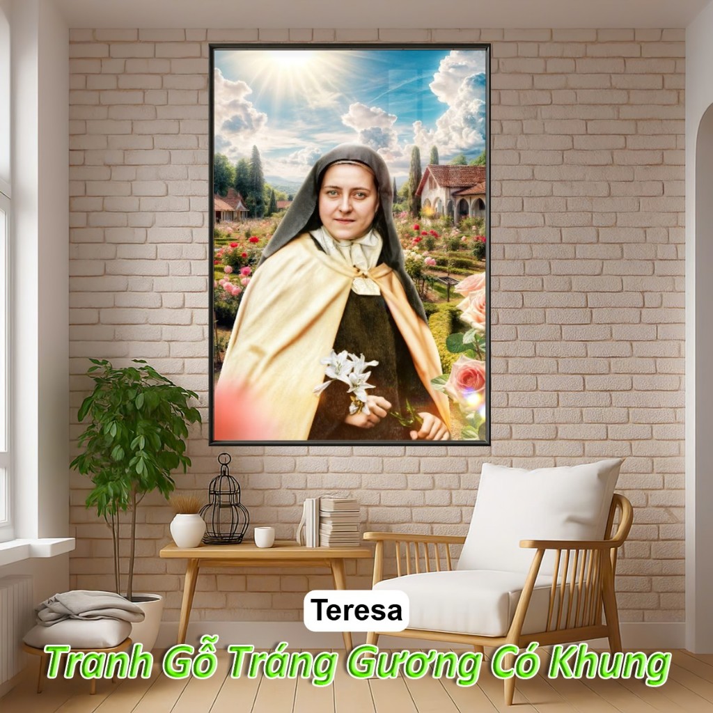 Thánh Têrêsa, Catarina, Monica Tranh Công Giáo Treo Tường Tráng Gương Khung Composite Decor Tường, Phòng Thờ