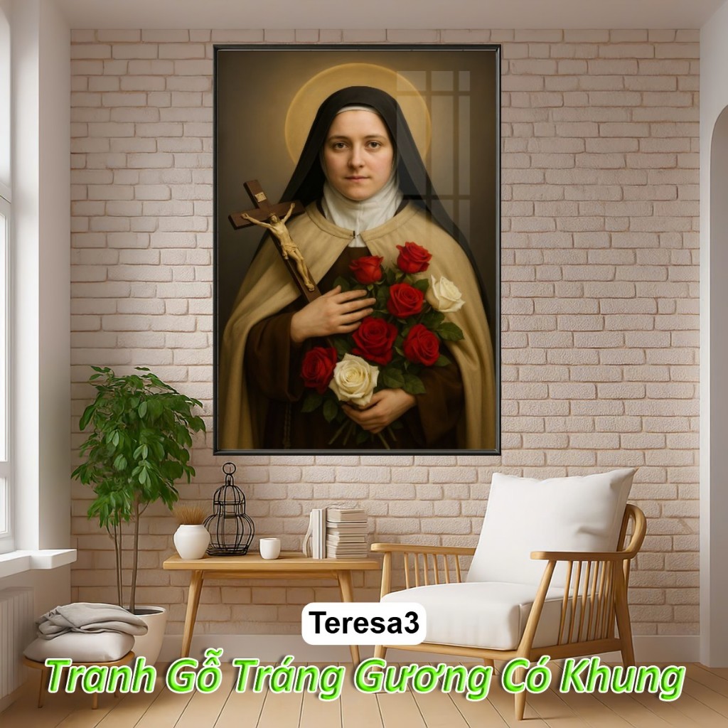Thánh Têrêsa, Catarina, Monica Tranh Công Giáo Treo Tường Tráng Gương Khung Composite Decor Tường, Phòng Thờ