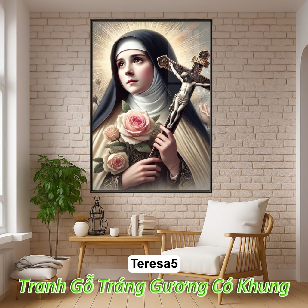 Thánh Têrêsa, Catarina, Monica Tranh Công Giáo Treo Tường Tráng Gương Khung Composite Decor Tường, Phòng Thờ