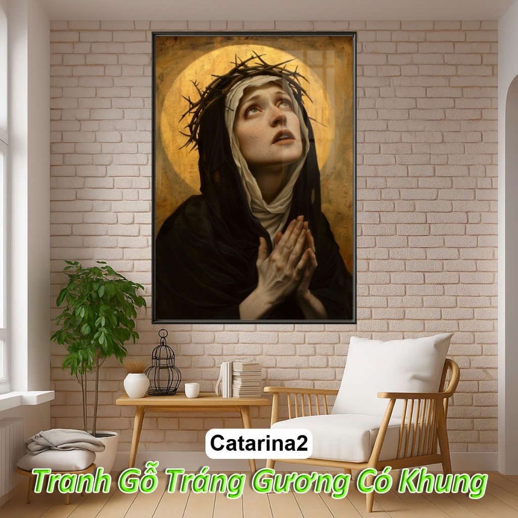 Thánh Têrêsa, Catarina, Monica Tranh Công Giáo Treo Tường Tráng Gương Khung Composite Decor Tường, Phòng Thờ