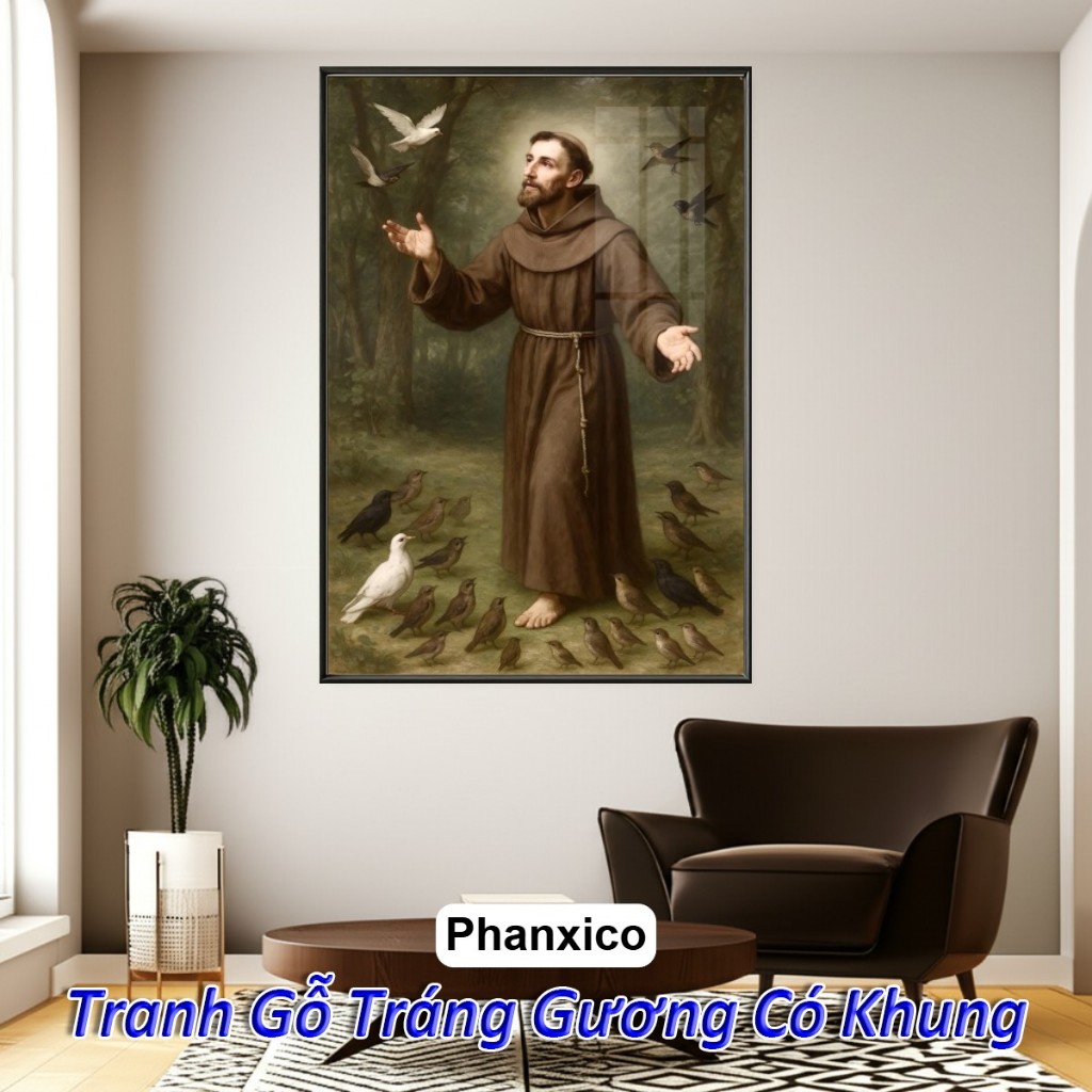 Tranh Công Giáo Thánh Antôn, Phêrô, Phaolô, Gioan, Phanxico,... Treo Tường Tráng Gương Khung Composite