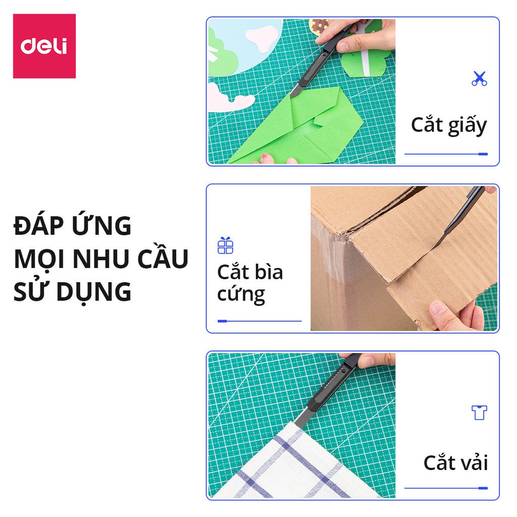 Dao Rọc Giấy Deli – Lưỡi Thép SK5 Cao Cấp, Bền, Sắc, Gọn Nhẹ, Dùng Văn Phòng/Học Tập