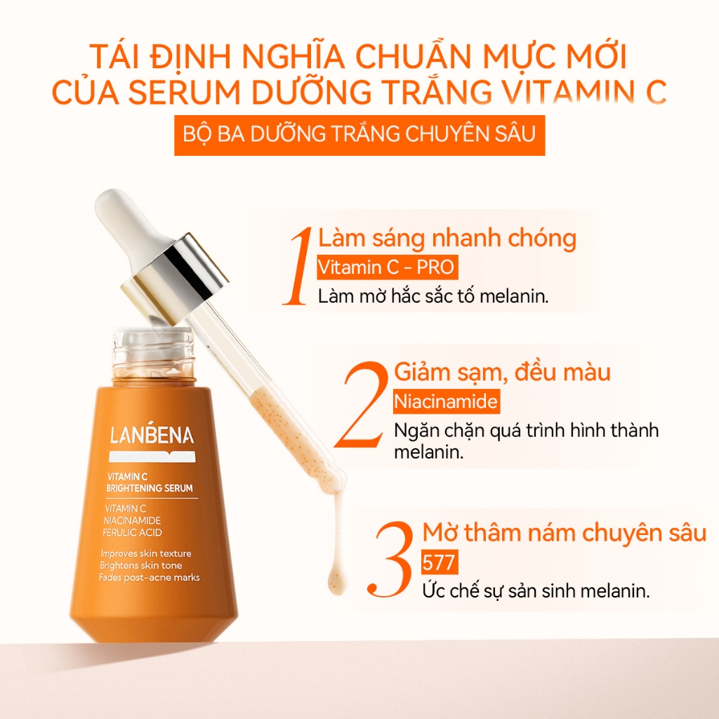 [Mua 2 tặng 1] LANBENA  Tinh chất dưỡng sáng da (15ml)- Serum dưỡng trắng da vitamin c niacinamide kết hợp Tinh Skincare