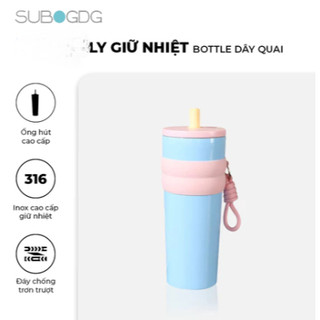 SUBOGDG Bình Giữ Nhiệt Bottle Có Dây Quai Tiện Lợi, Giữ Nhiệt 12 Tiếng, Chất Liệu Cao Cấp An Toàn Có Nắp Chặn Bụi Bẩn
