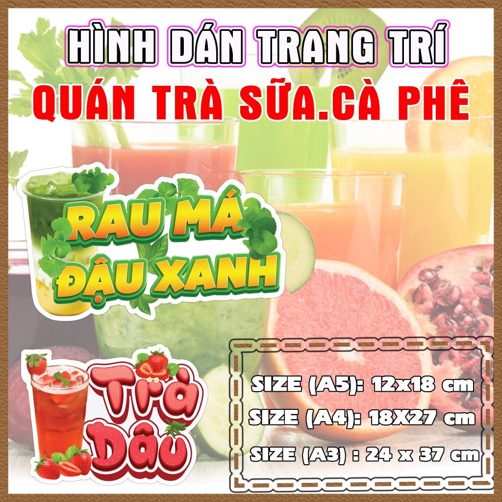 UV DTF Trang Trí Quán Trà Sữa Cà Phê Dán Tường, Kính, Hình Ly, Trà Sữa, Sinh Tố, Trà Tắc, Trà Đào, Trà Trái Cây