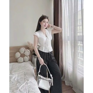 Áo kiểu thoboi phom tễ vai kiểu dáng chiết eo thêu nơ xinh xắn