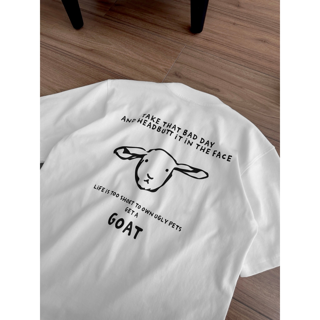 Áo thun trắng Goat Tee 100% cotton co giãn thấm hút mồ hôi 40-100kg form suông Unisex Basetee