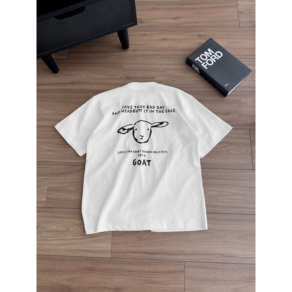 Áo thun trắng Goat Tee 100% cotton co giãn thấm hút mồ hôi 40-100kg form suông Unisex Basetee