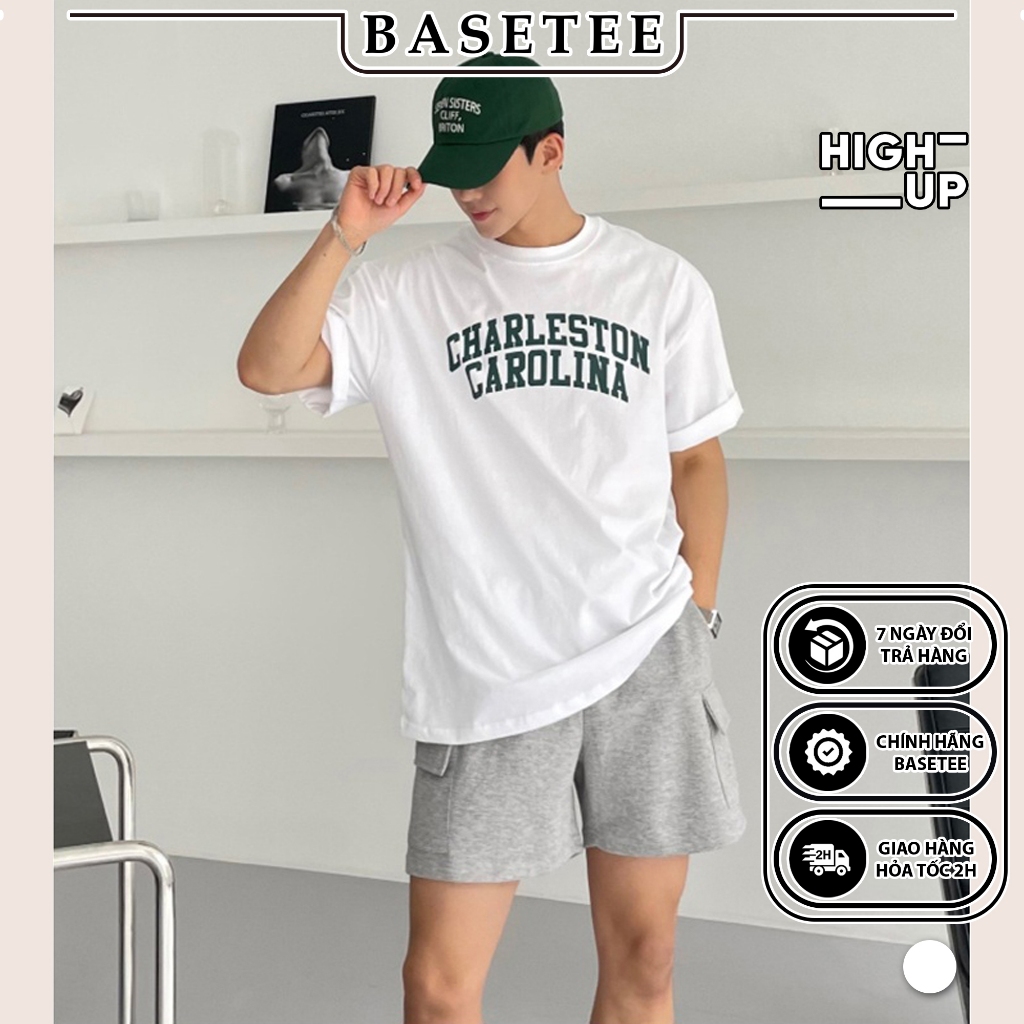Áo thun trắng CHARLESTON CAROLINA 100% cotton co giãn thấm hút 40-100kg form suông Unisex Basetee