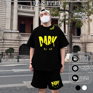 Bộ quần áo thun Dark Cat100% cotton co giãn thấm hút mồ hôi 40-100kg form suông Unisex Basetee