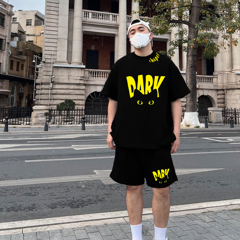 Bộ quần áo thun Dark Cat100% cotton co giãn thấm hút mồ hôi 40-100kg form suông Unisex Basetee