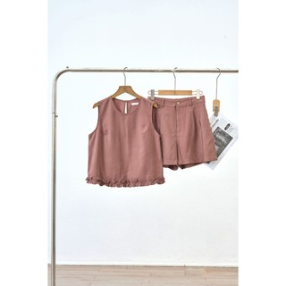 Áo Sát Nách Cổ Tròn Phối Bèo Short Suông Túi Dọc Sườn MCHIC D61B25H016 D64S25H005