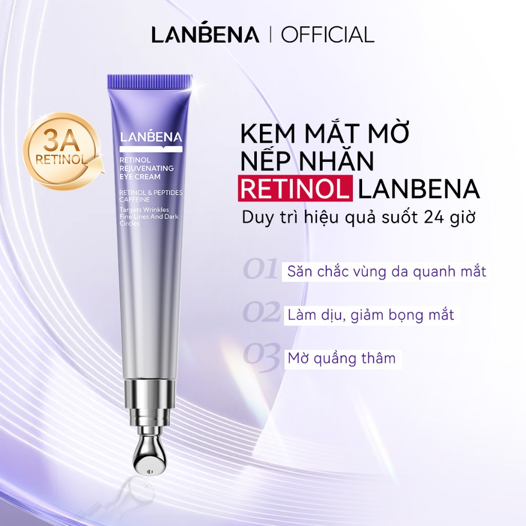 LANBENA Kem dưỡng mắt retinol (15ml) - đầu lăn massage lạnh,giúp săn chắc giảm nhăn mắt,dưỡng ẩm Skincare