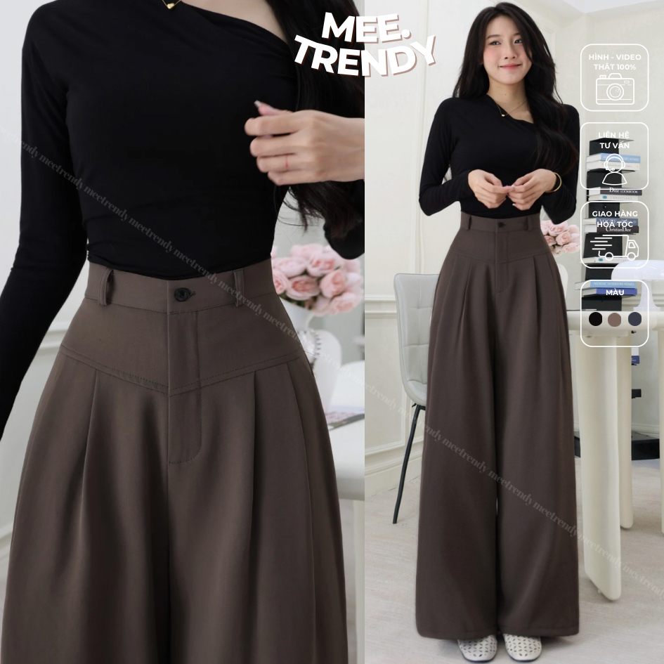 Quần Ống To (31-33cm) Nữ Chiết Eo Che Bụng Meetrendy, Quần Suông Dài Lưng Cao Tôn Dáng [Q0013]
