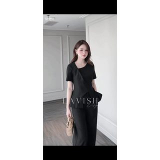 Set Áo Cổ Lệch Eo Chéo Vạt & Quần Ống Suông Công Sở Thanh Lịch Chất Liệu Cao Cấp Lavish Design - S1164