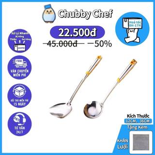 Vá múc canh Inox Cao cấp sạn 28cm Chubby Chef cán cách nhiệt đa năng Mui múc canh vá canh xào an toàn sức khỏe