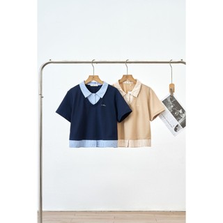 Áo Kiểu Nữ Sơ Mi Công Sở LAMER FASHION Dáng Croptop Cổ Bẻ Phối Kẻ Trẻ Trung H61B25H011