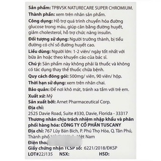 Viên uống Super Chromium 250mcg hỗ trợ chuyển hóa đường glucose trong máu