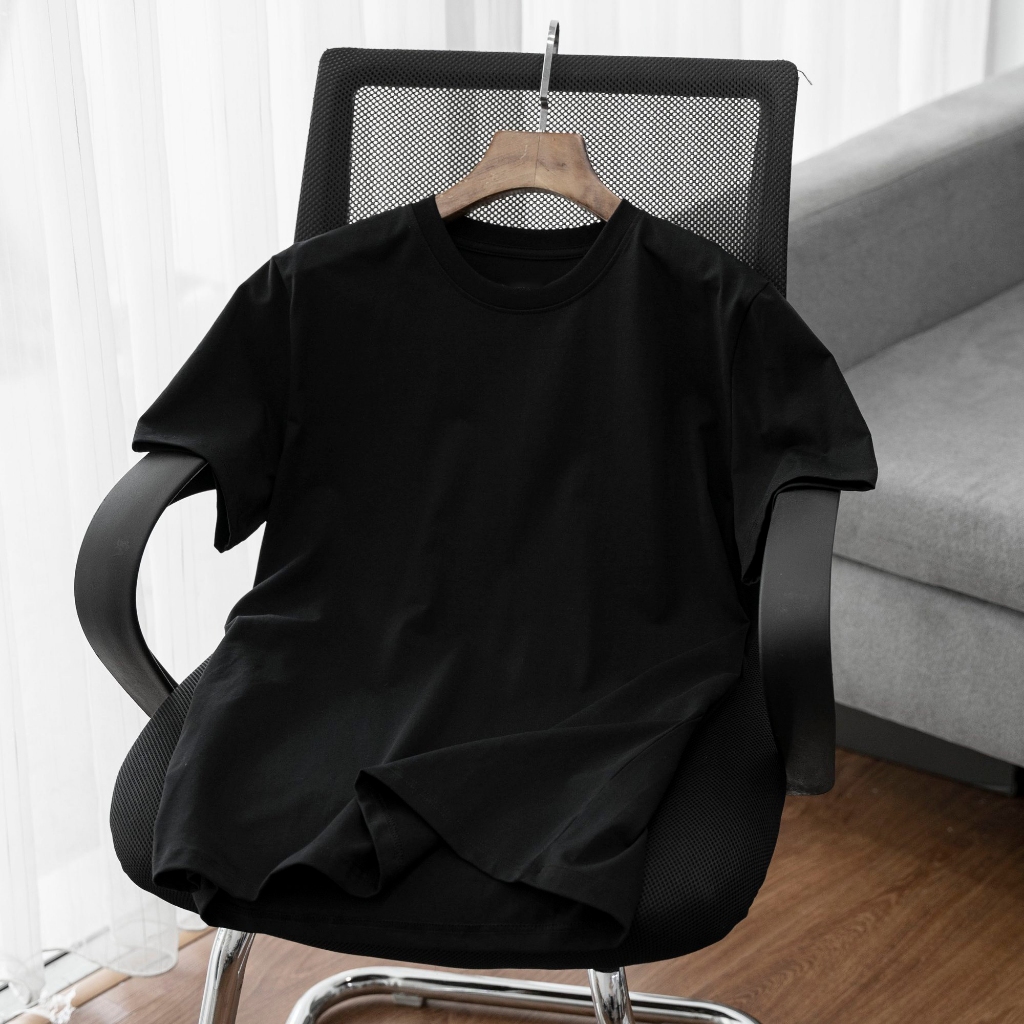 Áo thun đen trơn Basic 100% cotton Premium co giãn thấm hút 40-100kg form suông Unisex Basetee