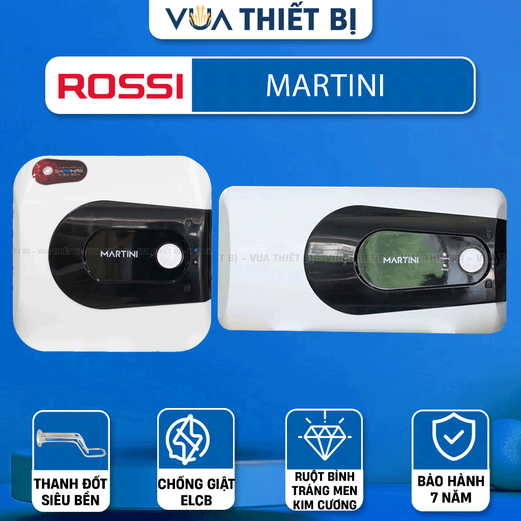 15L 20L 30L | ROSSI MARTINI vuông ngang – Bình nóng lạnh 15 20 30 lít gián tiếp chống giật 2500w