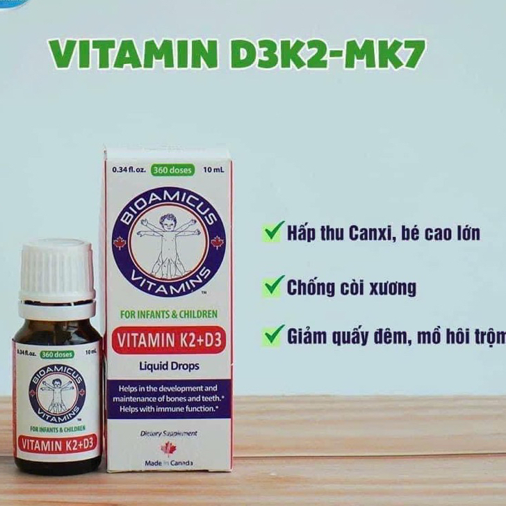 BioAmicus Vitamin D3K2MK7 Giúp Bé Hấp Thu Canxi Tối Đa chai 10ml date mới