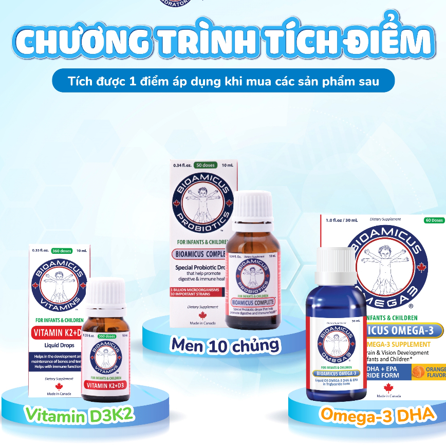 Bộ Ba BioAmicus Cho Bé - Complete 10 Chủng & Vitamin K2 & D3 & Biomicus Omega 3 DHA + quà tặng