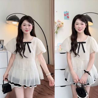 Áo bầu  babydoll tơ nơ đen xinh xắn có zize đến 75 cân